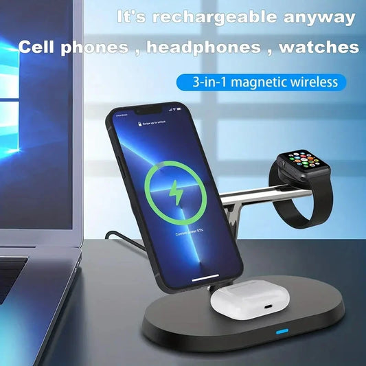 3-in-1 Magnetic Wireless Charger for iPhone, Apple Watch & AirPods